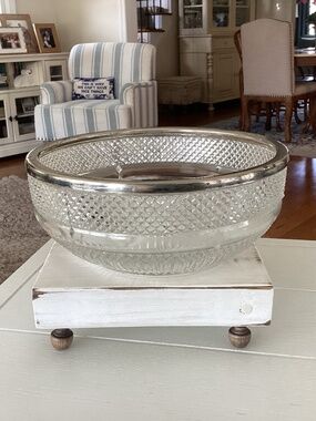 Vintage Serving Bowl with Silverplate Rim